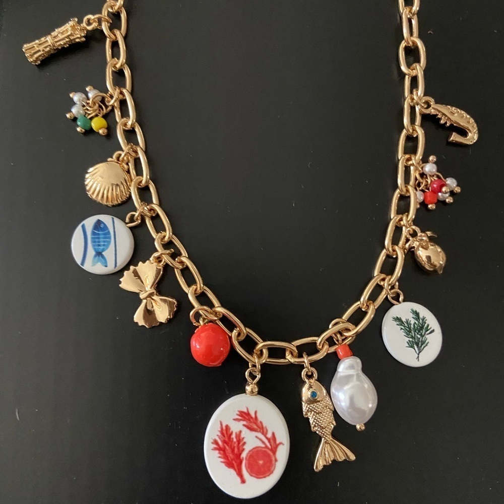 Gold Charm Necklace with Colorful Marine Accents - Picture 2 of 8